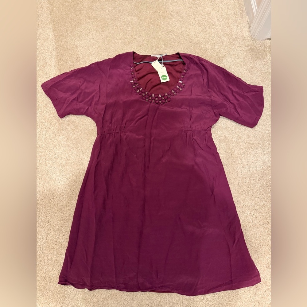 Boden Dress Womens 10R Delicate Wine Beaded Regular Half Sleeve Zip Side NWT
